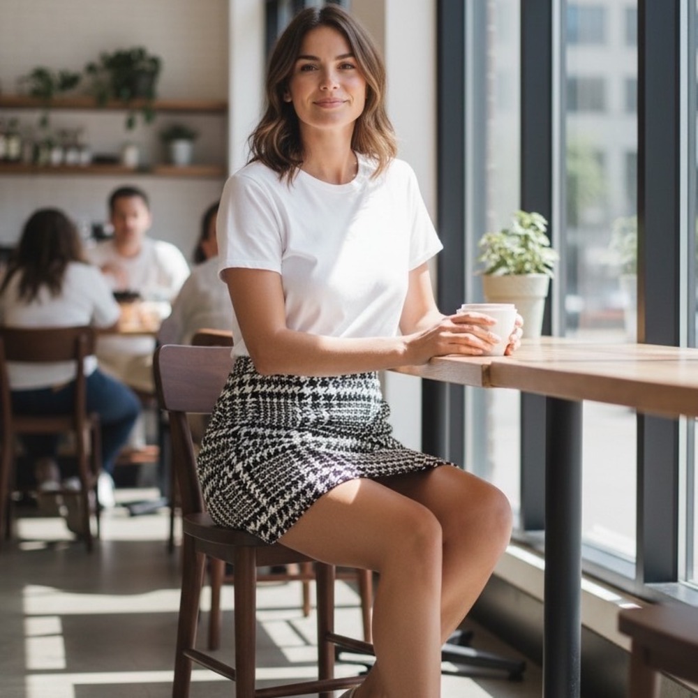 Altar'd State Black White Houndstooth Tweed Mini Skirt Academia Preppy Office M - Picture 12 of 12